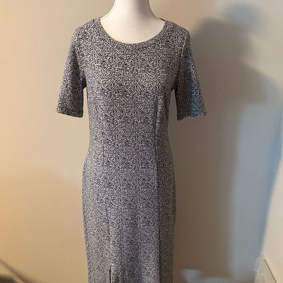 LOFT Leopard Print Front Slit Short Sleeve Sweater Midi Dress. Size 4 - Picture 1 of 6
